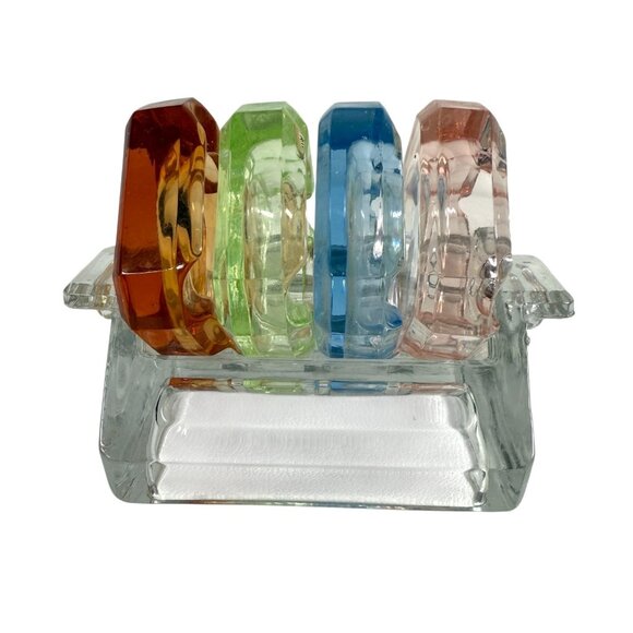 Cambridge Glass Ashtray Holder & 4 Ashtrays 5 Piece Set Multicolor Vaseline - Picture 1 of 7